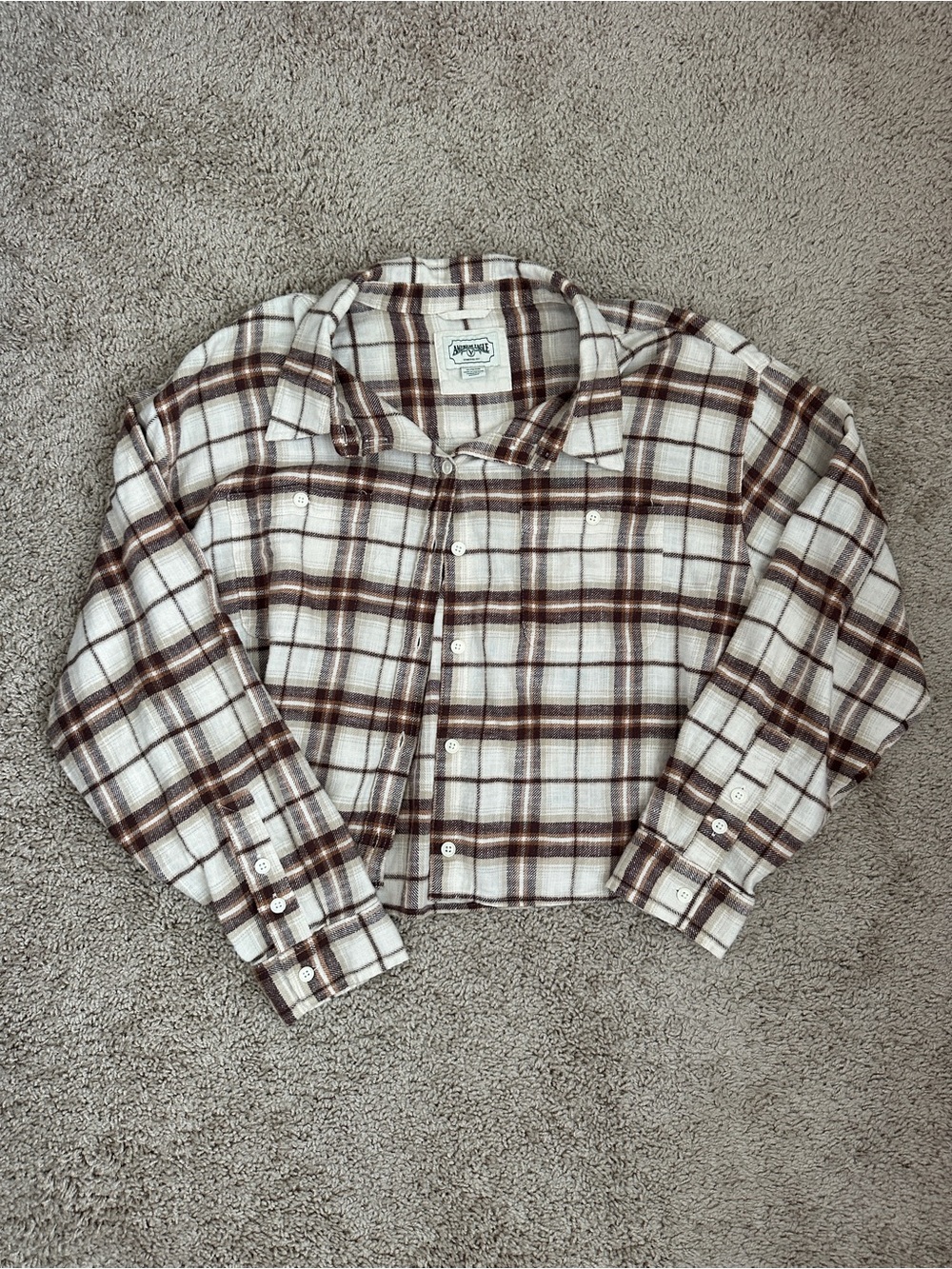 American Eagle Cropped Brown Flannel XL